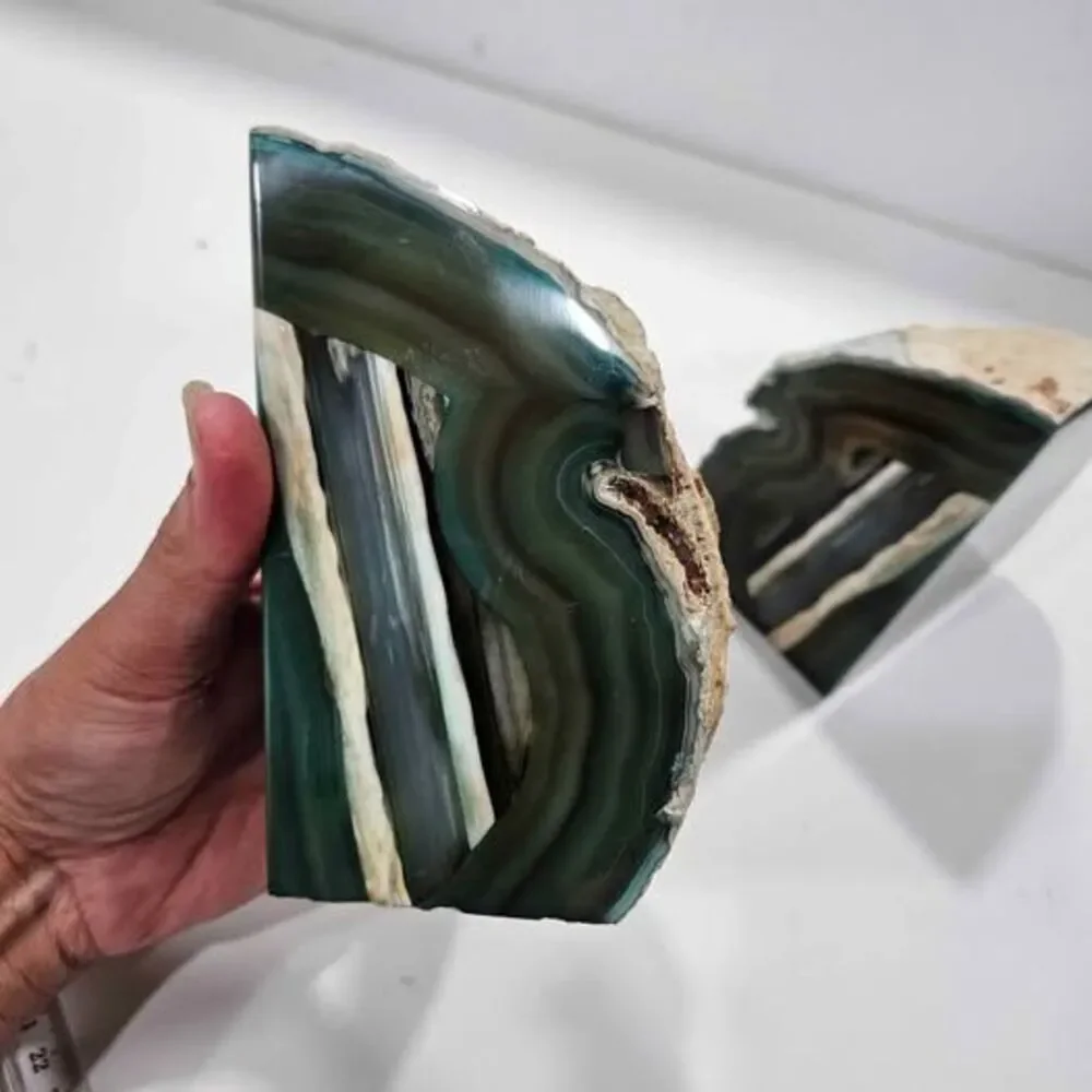 Beautiful dark Green Agate Bookends Natural Stone